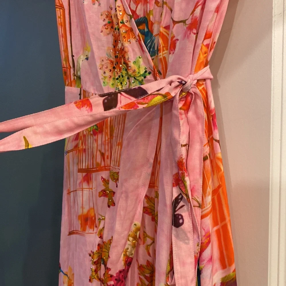 Floral Pink Wrap Maxi Dress with Tie Waist